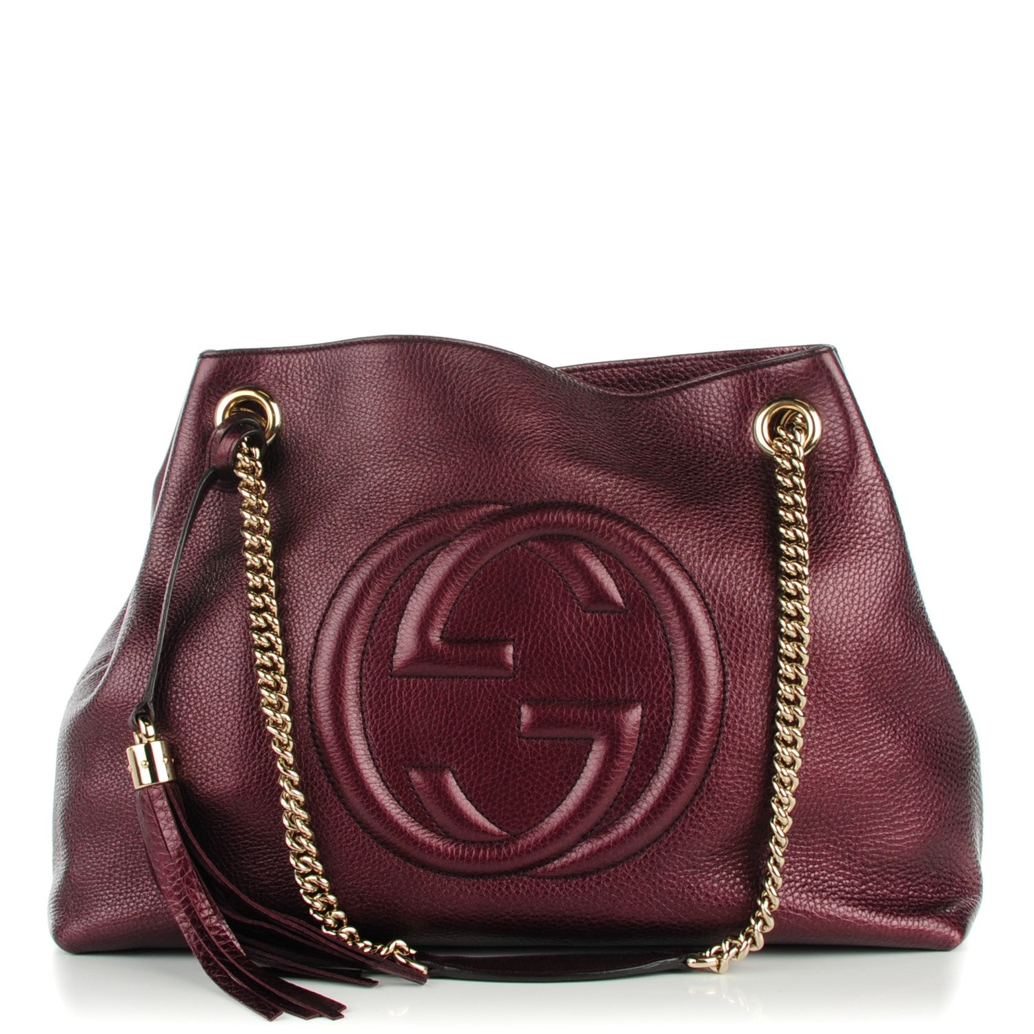 Gucci Metallic Cellarius Calfskin Medium Soho Chain Shoulder Bag Classic Burgundy 1 of 7