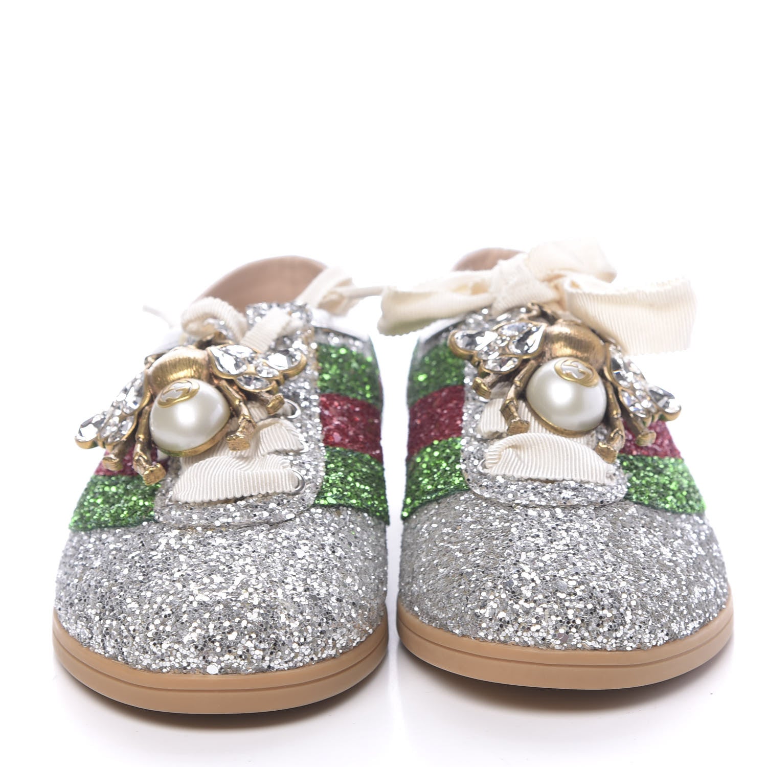 Gucci Glitter Fabric Web Falacer Sneakers 37 Silver 2 of 11