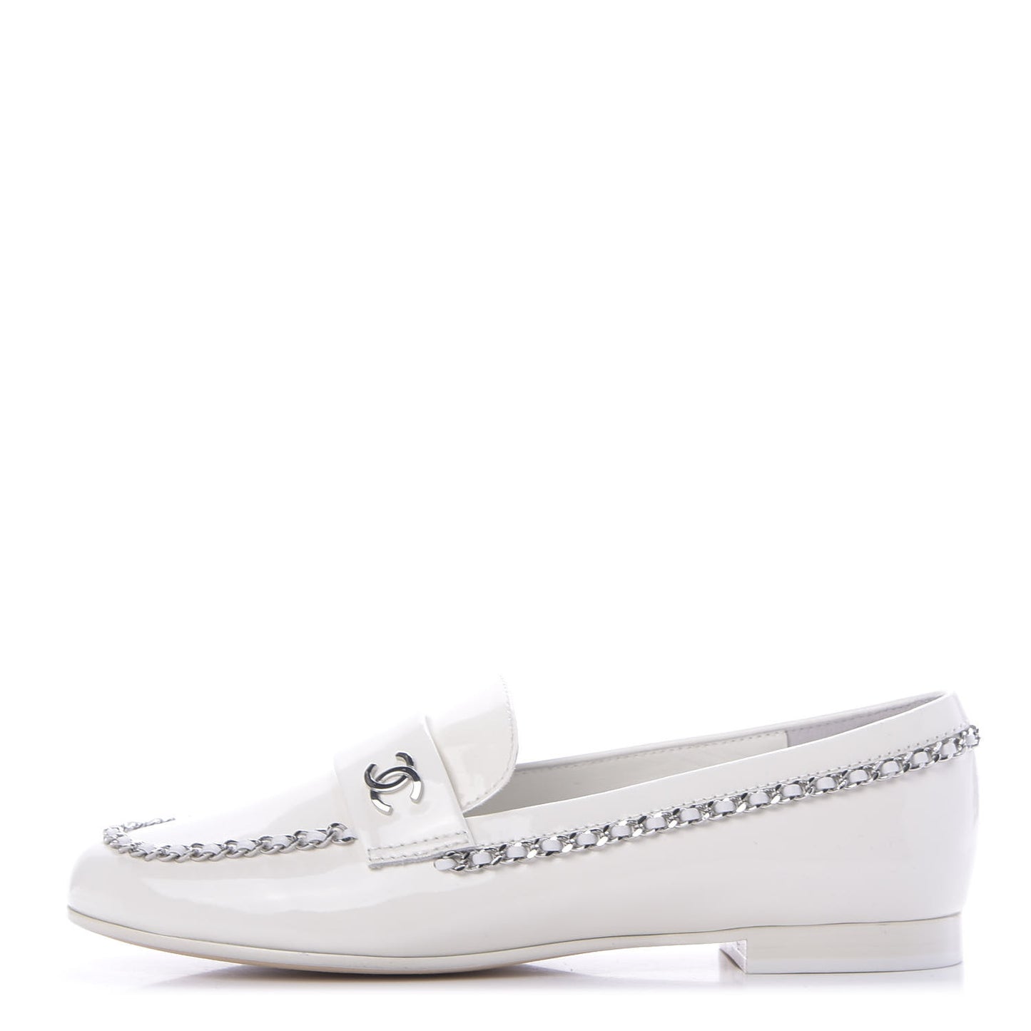 Patent Calfskin CC Chain Mocassin Loafers 37 White