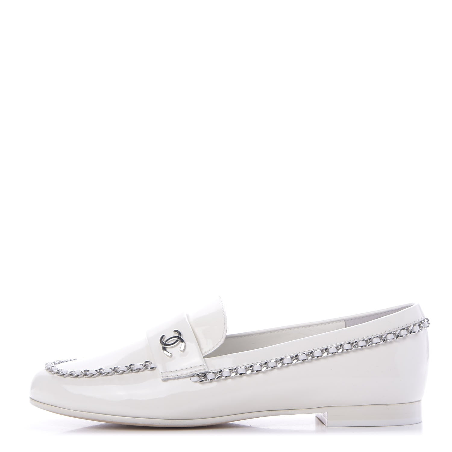 Chanel Patent Calfskin CC Chain Mocassin Loafers 37 White 1 of 10