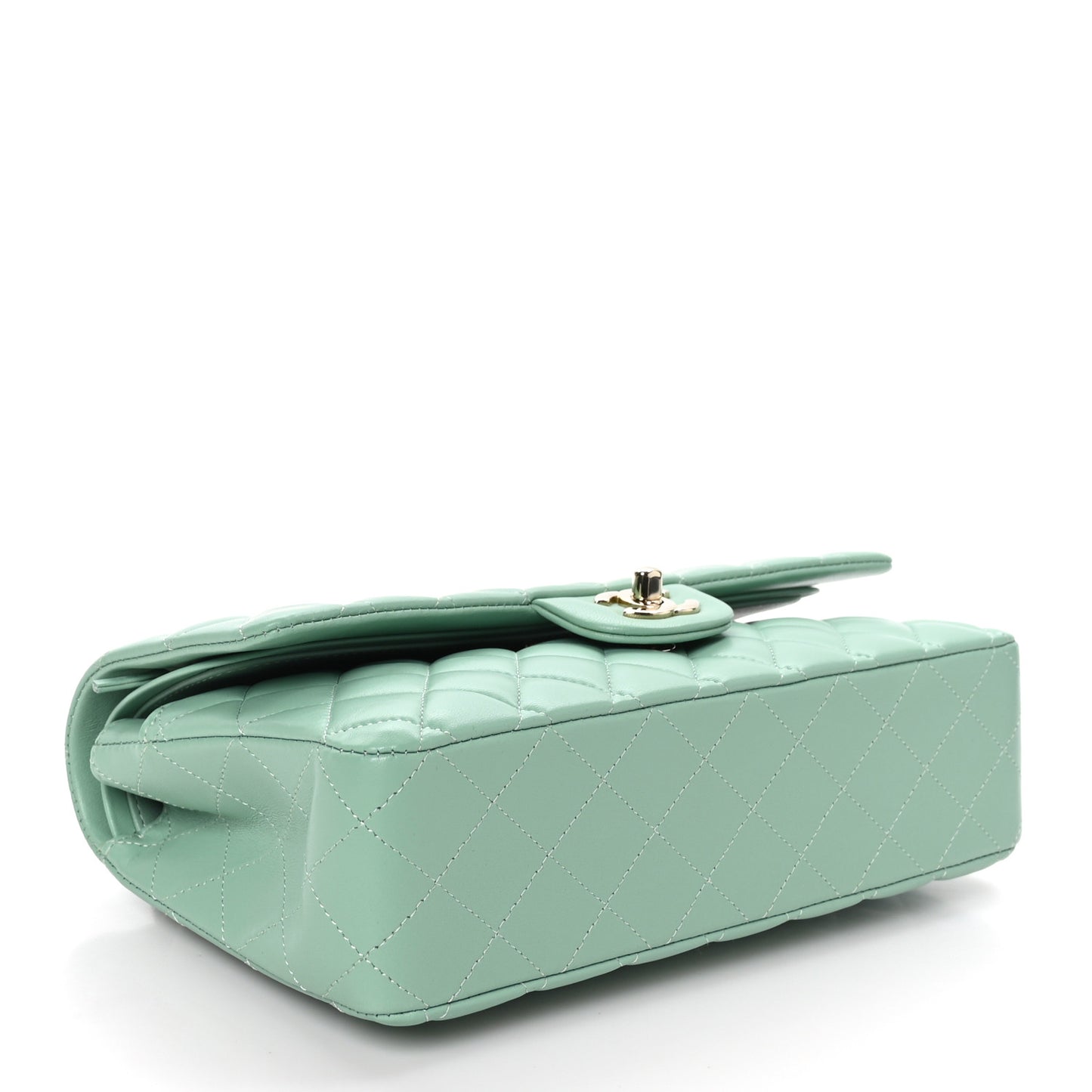 Lambskin Quilted Medium Double Flap Light Green