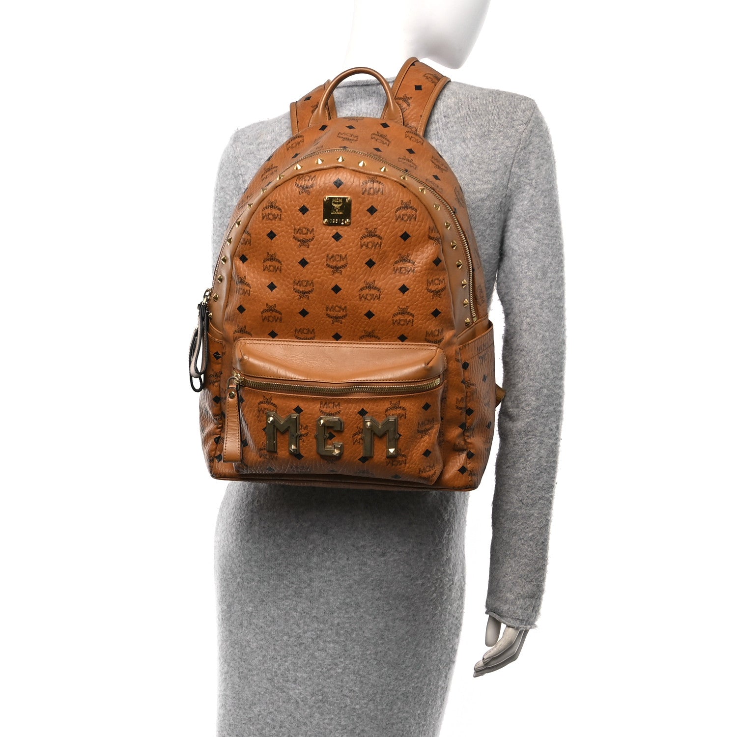 MCM Visetos Studded Medium Stark M Logo Collection Backpack Cognac 2 of 12