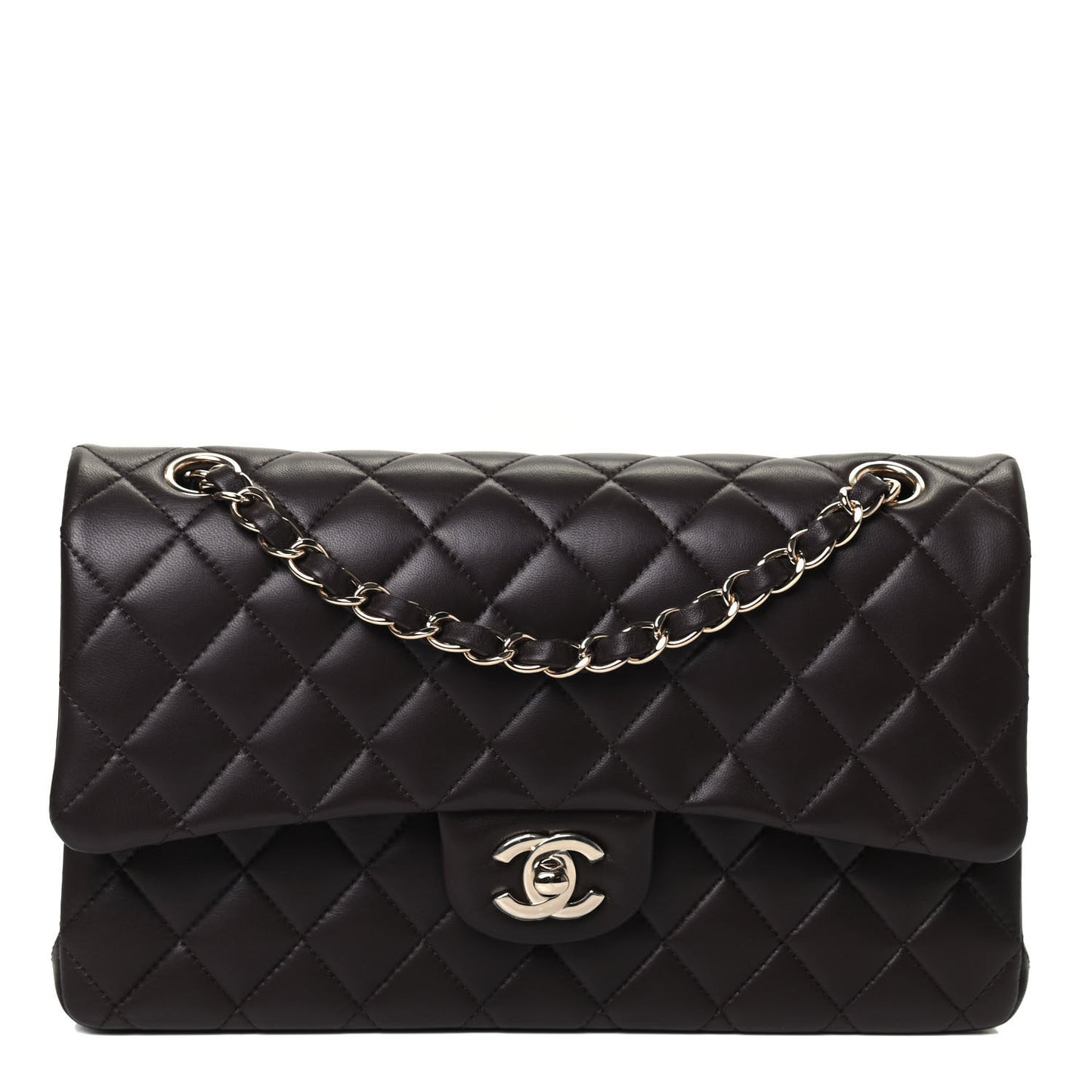 Lambskin Quilted Medium Double Flap Dark Brown