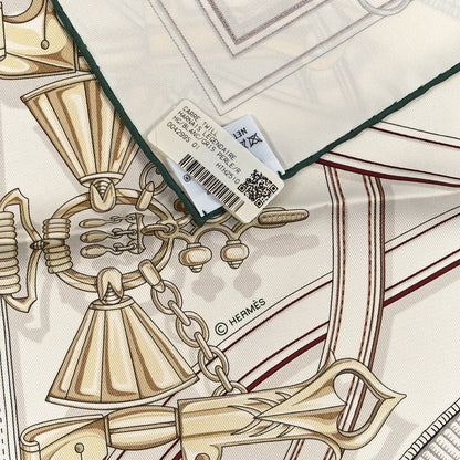 Hermes Silk Harnais Legendaire Scarf 90 White Gris Perle Rouge H 3 of 3