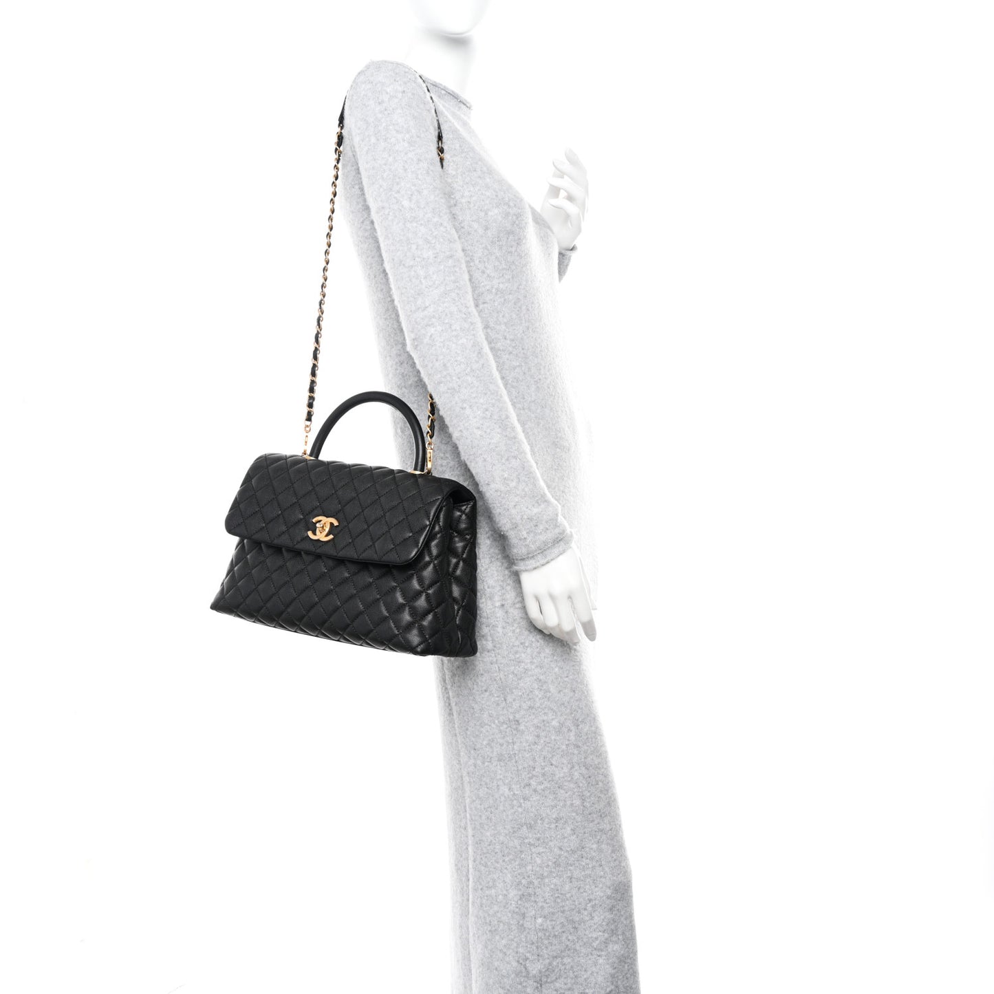 Caviar Quilted Medium Coco Handle Flap Black