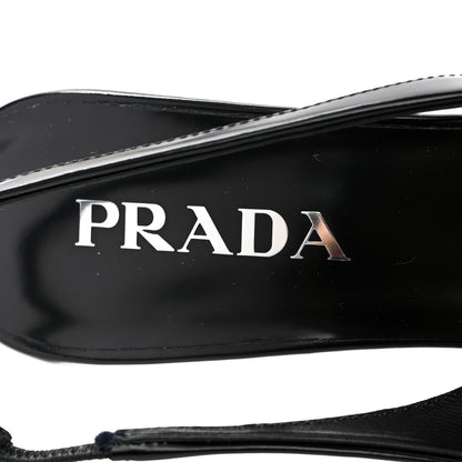 Prada Spazzolato Triangle Logo Pointed Toe 75mm Slingback Pumps 37 Black 8 of 11