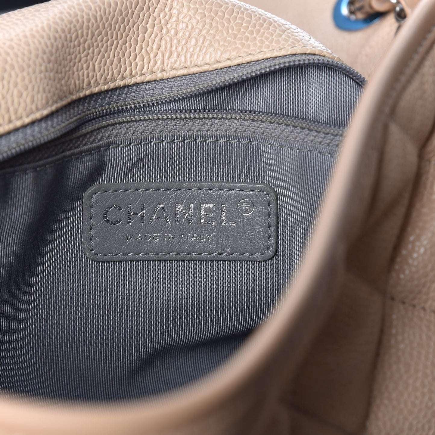 Caviar Quilted Large French Riviera Flap Beige