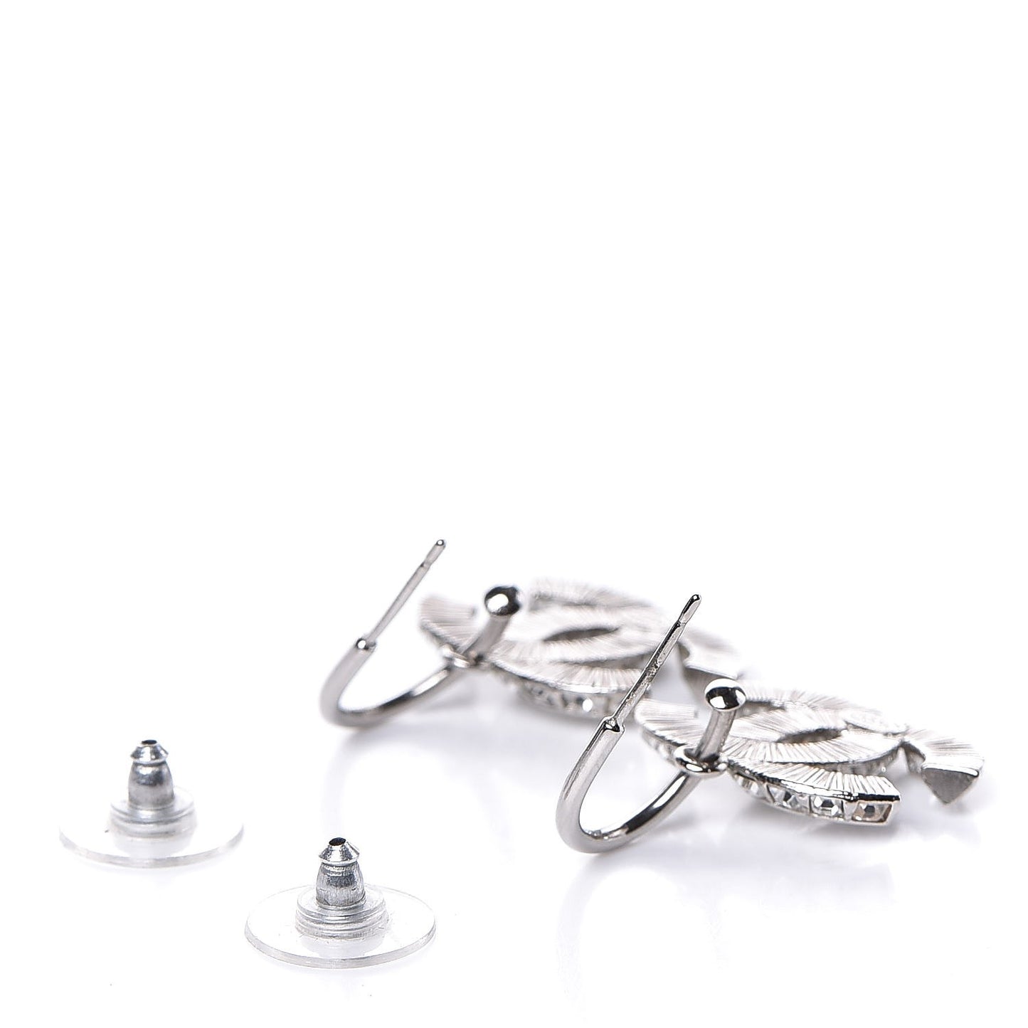 Baguette Crystal CC Dangle Earrings Silver