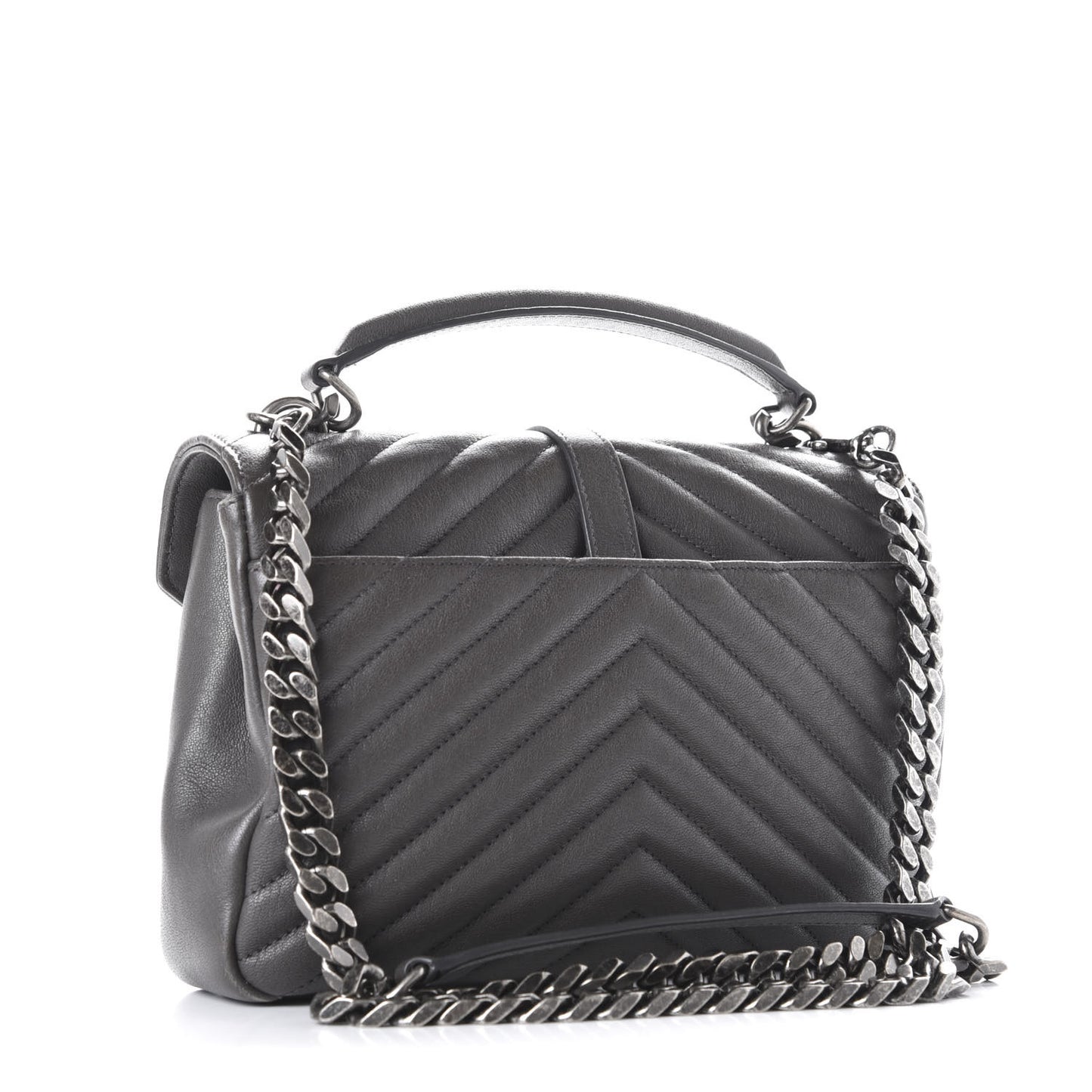 Sheepskin Matelasse Chevron Monogram Medium College Bag Asphalt