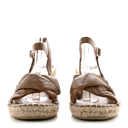 Prada Nappa Quilted Espadrille 90mm Wedge Sandals 39 Caramel 2 of 10