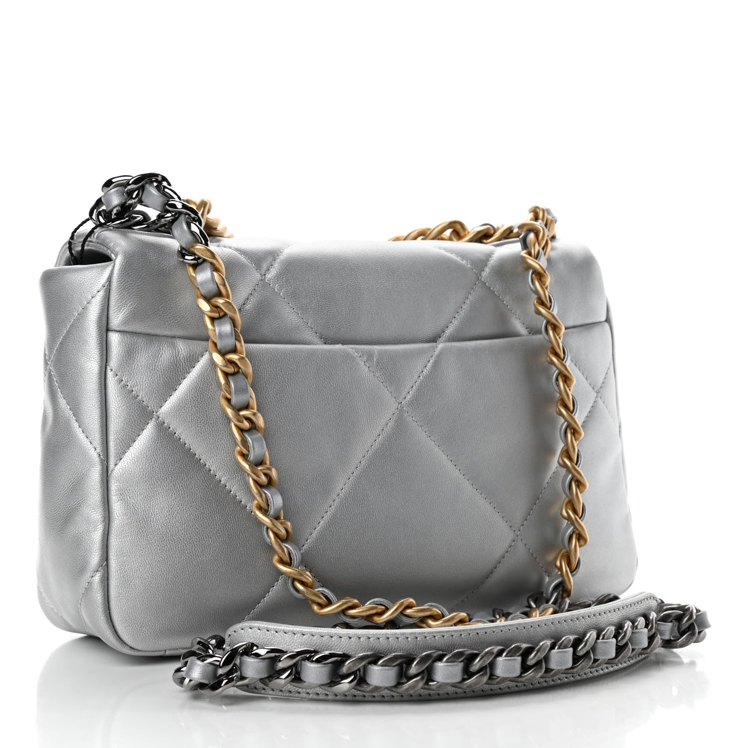 Chanel Metallic Goatskin Quilted Medium Chanel 19 Flap Silver 2 of 4