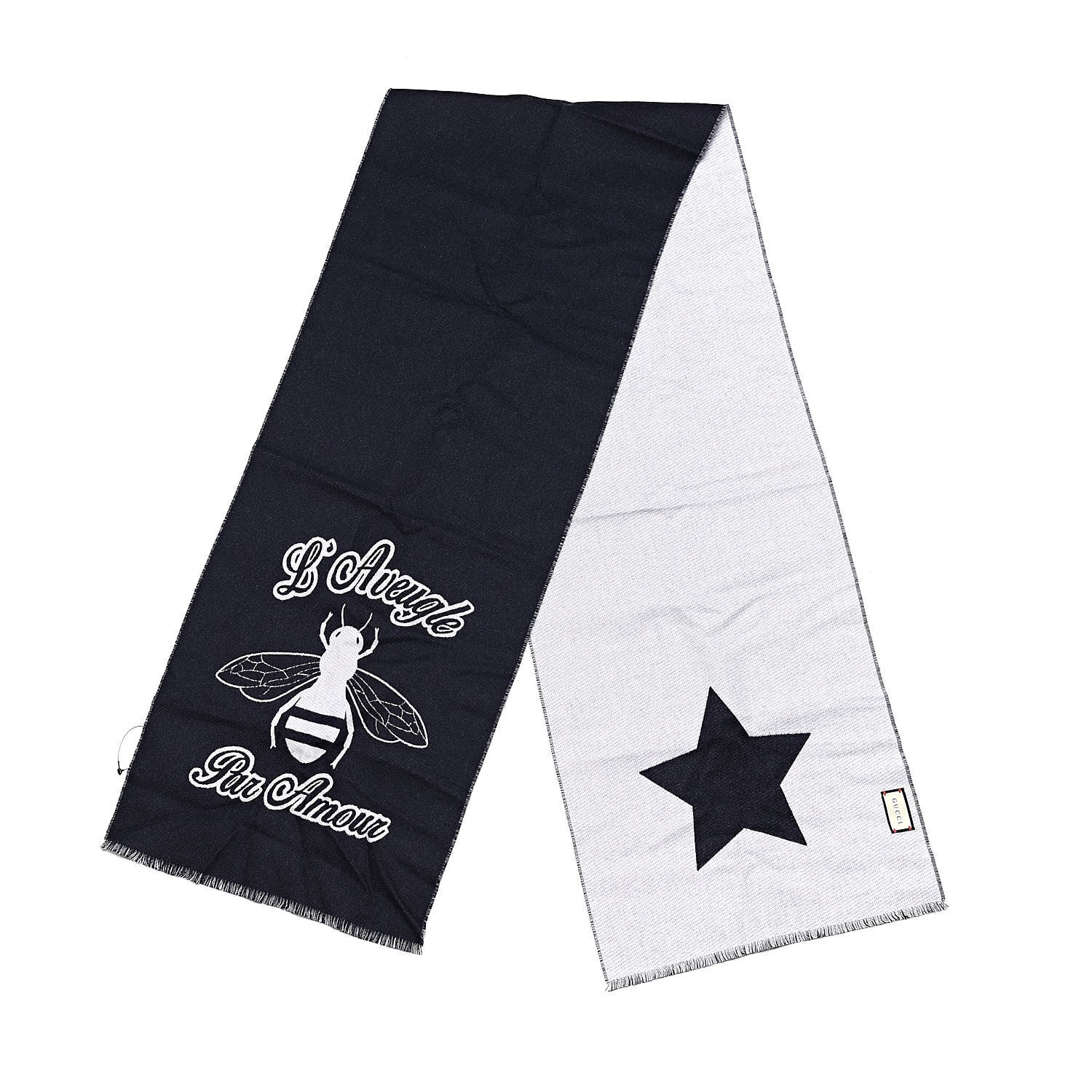 Gucci Wool L'Aveugle Par Amour Scarf Navy White 1 of 5