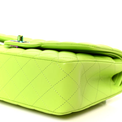 Chanel Lambskin Quilted Rainbow CC Medium Double Flap Neon Green Neon Green 11 of 12