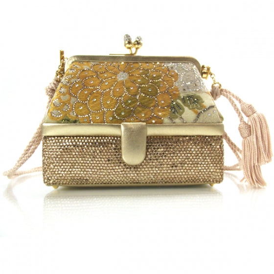 Swarovski Crystal Kisslock Evening Bag Gold