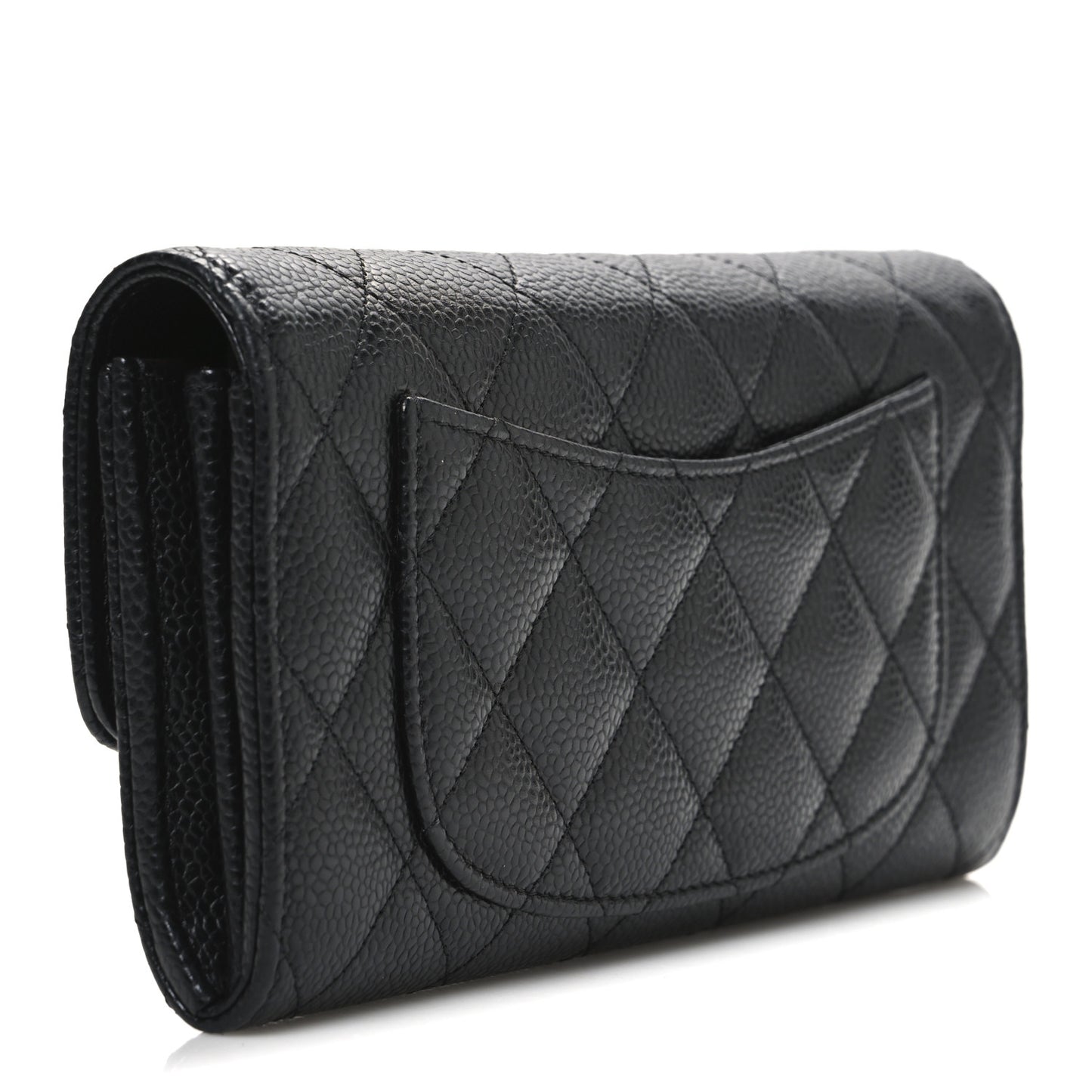 Caviar Quilted Large Gusset Flap Wallet Black