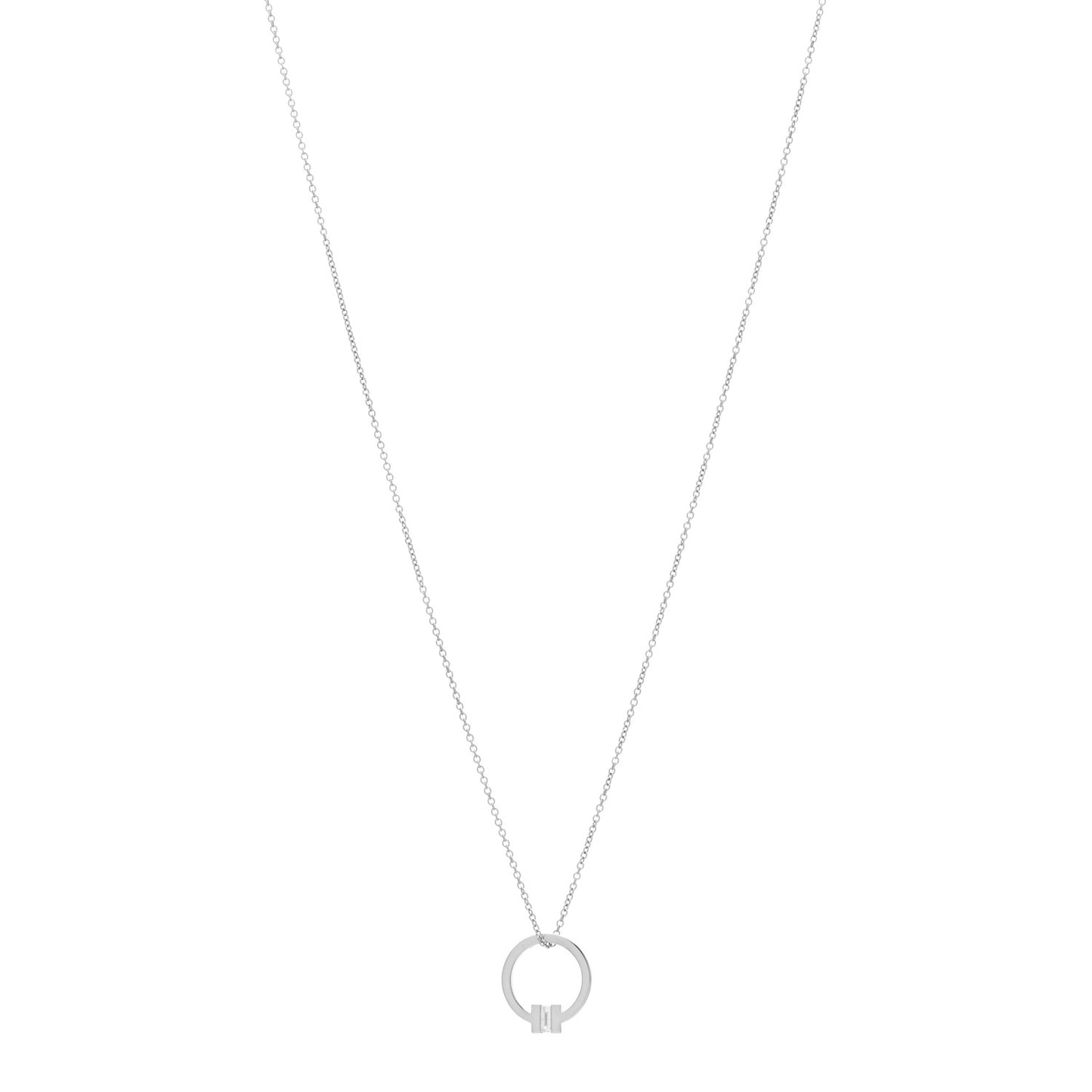 18K White Gold Diamond Tiffany T Baguette Pendant Necklace