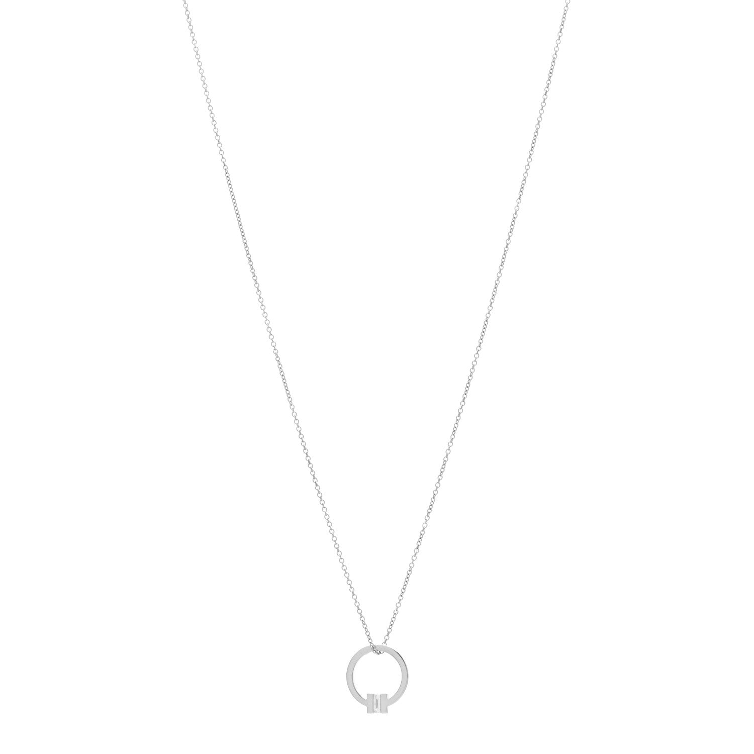 Tiffany 18K White Gold Diamond Tiffany T Baguette Pendant Necklace 1 of 4