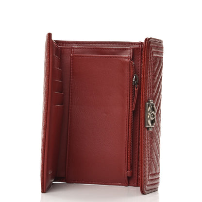 Chanel Caviar Chevron Quilted Medium Boy Flap Wallet Dark Red 5 of 8