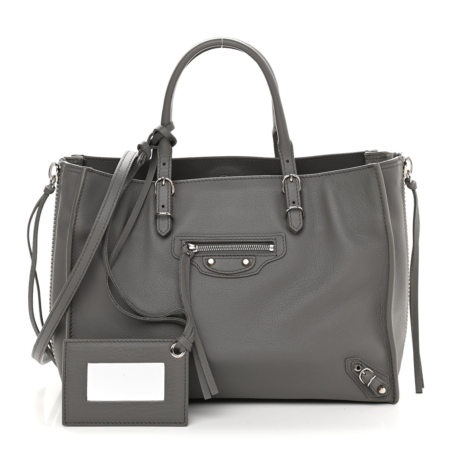 Veau Papier A6 Zip Around Tote Gris Acier