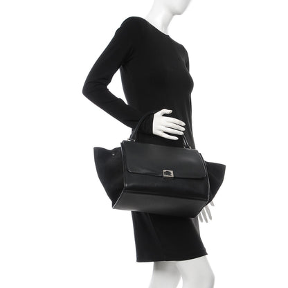 Celine Drummed Calfskin Suede Medium Trapeze Black 3 of 13