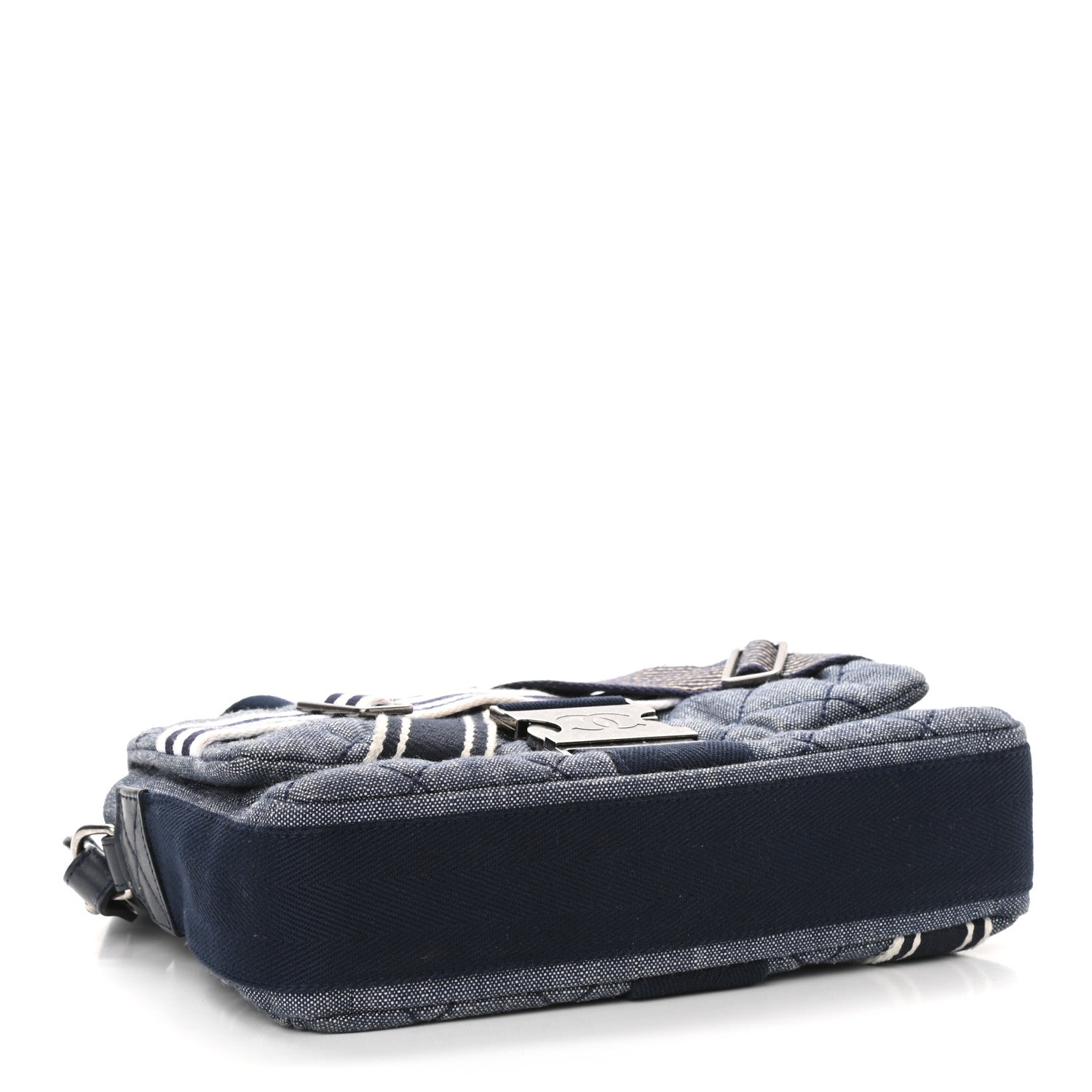 Chanel Denim Quilted Medium Airlines Buckle Messenger Bag Blue 4 of 13