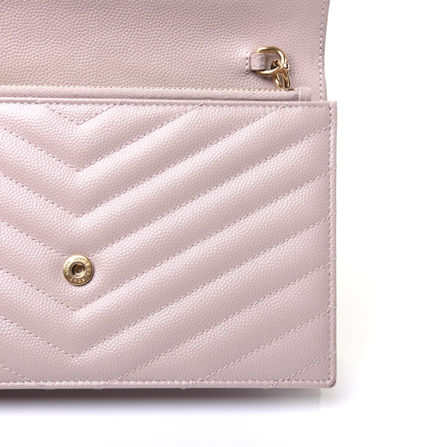 Saint Laurent Grain De Poudre Matelasse Chevron Monogram Envelope Chain Wallet Pale Pink 13 of 17