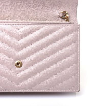 Saint Laurent Grain De Poudre Matelasse Chevron Monogram Envelope Chain Wallet Pale Pink 13 of 17