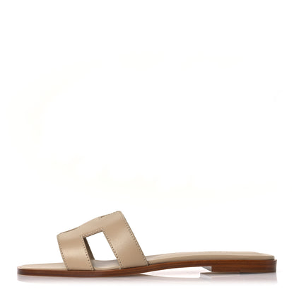 Hermes Box Calfskin Oran Sandals 39.5 Beige Lin 1 of 10