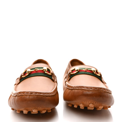 Gucci Salamanca Tamponato Calfskin Web Womens Horsebit Driver Loafers 40.5 Light Cuir 2 of 9