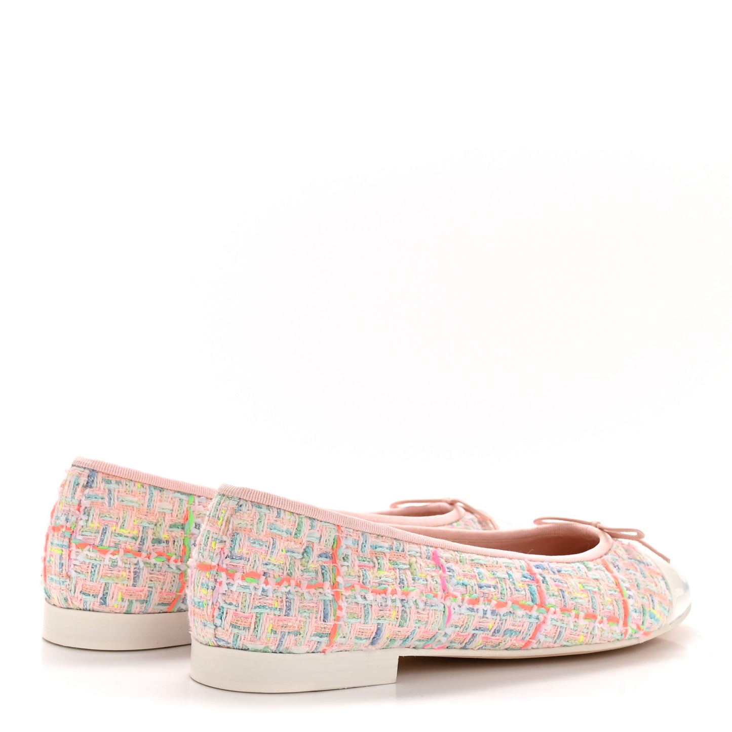 Cotton Tweed Patent Calfskin Cap Toe Ballerina Flats 40 Light Pink Multicolor White
