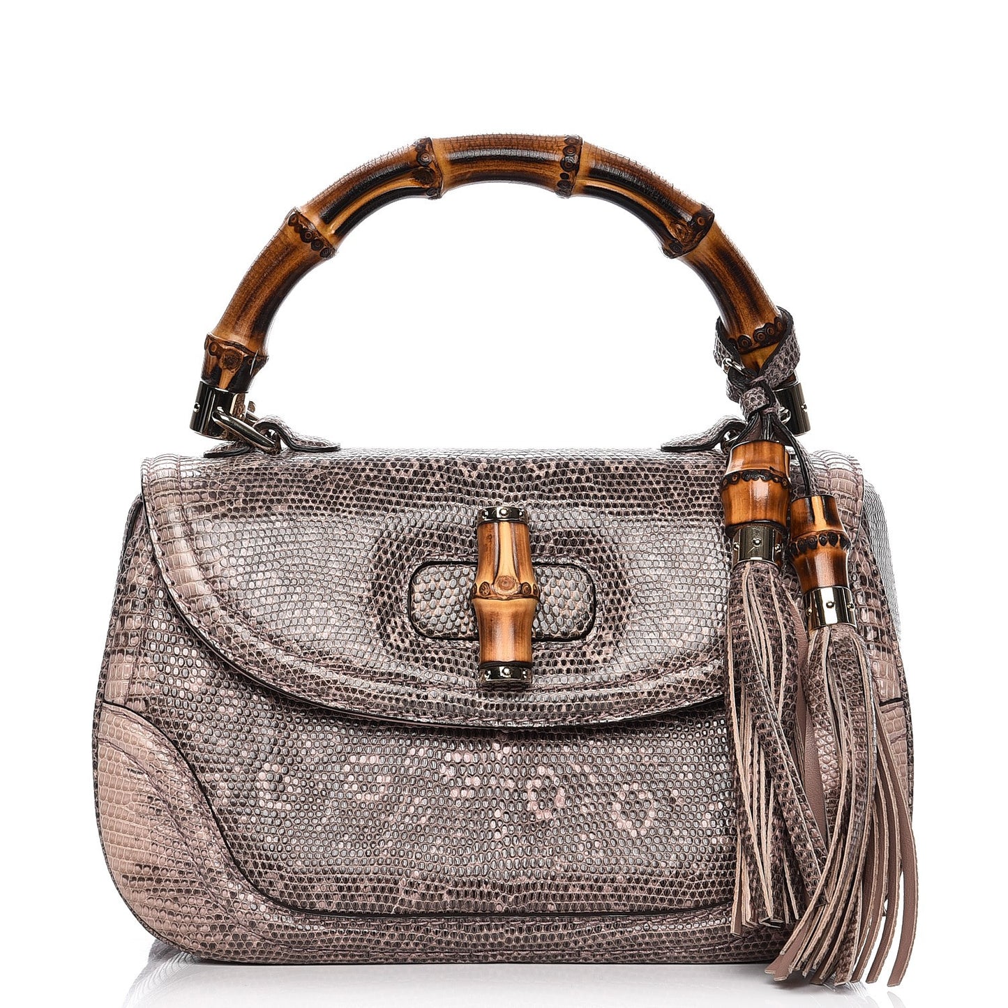 Lizard Medium New Bamboo Top Handle Bag Pink