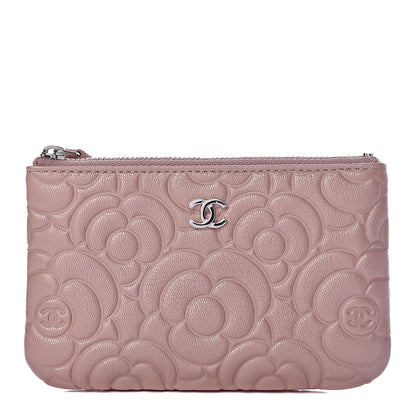 Chanel Goatskin Camellia Embossed Cosmetic Pouch Light Pink 1 of 9