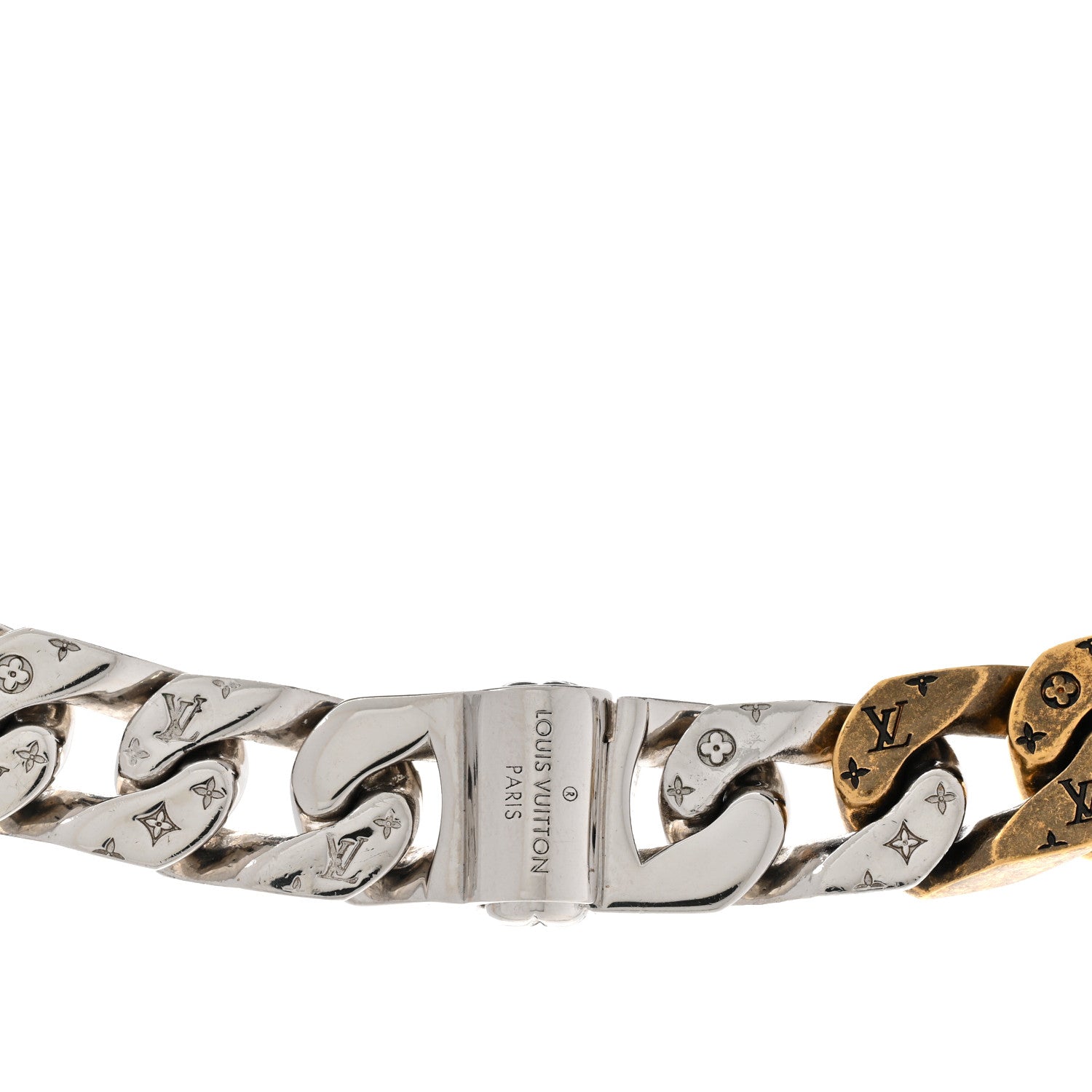 Louis Vuitton Metal Enamel Crystal Soapy Chain Necklace Silver Gold 5 of 10