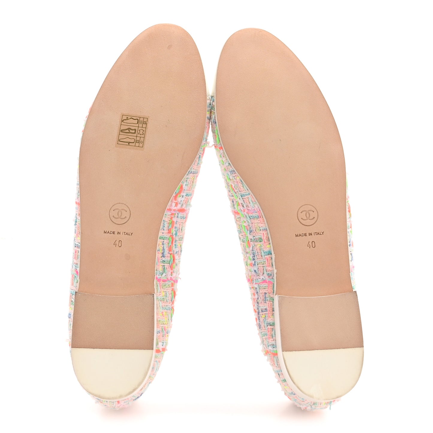 Cotton Tweed Patent Calfskin Cap Toe Ballerina Flats 40 Light Pink Multicolor White