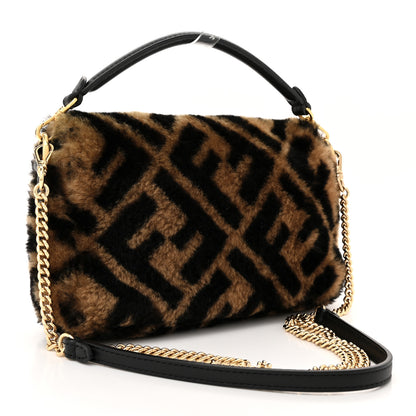 Fendi Shearling Vitello Dolce Macro FF 1974 Mini Baguette Tobacco Black 3 of 10