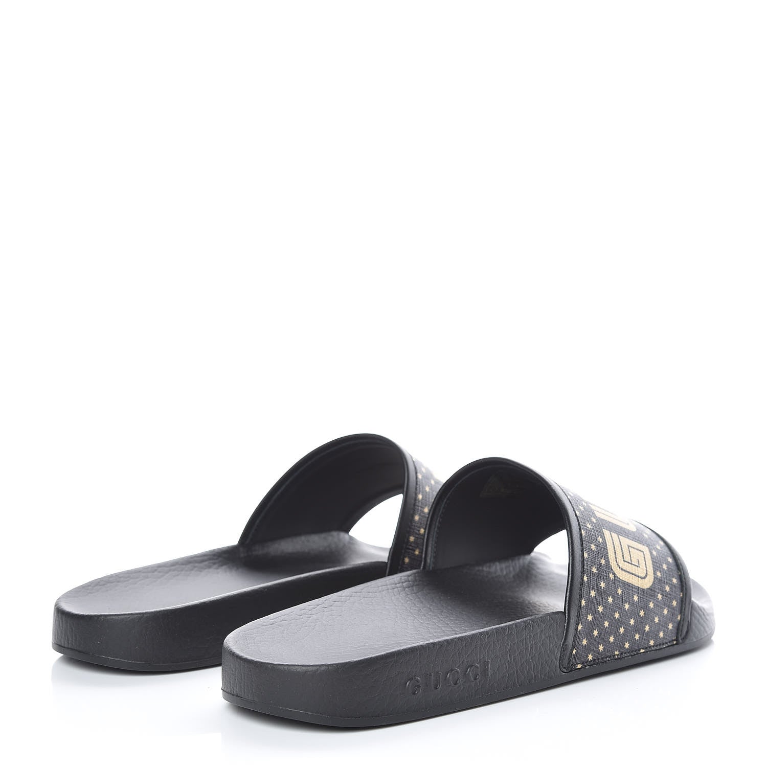 Gucci X SEGA Supreme Canvas GUCCY Stars Mens Slide Sandals 8 Black Gold 4 of 10