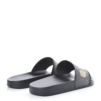 Gucci X SEGA Supreme Canvas GUCCY Stars Mens Slide Sandals 8 Black Gold 4 of 10