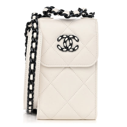 Chanel Lambskin Quilted Chanel 19 Phone Holder With Chain White 1 of 12