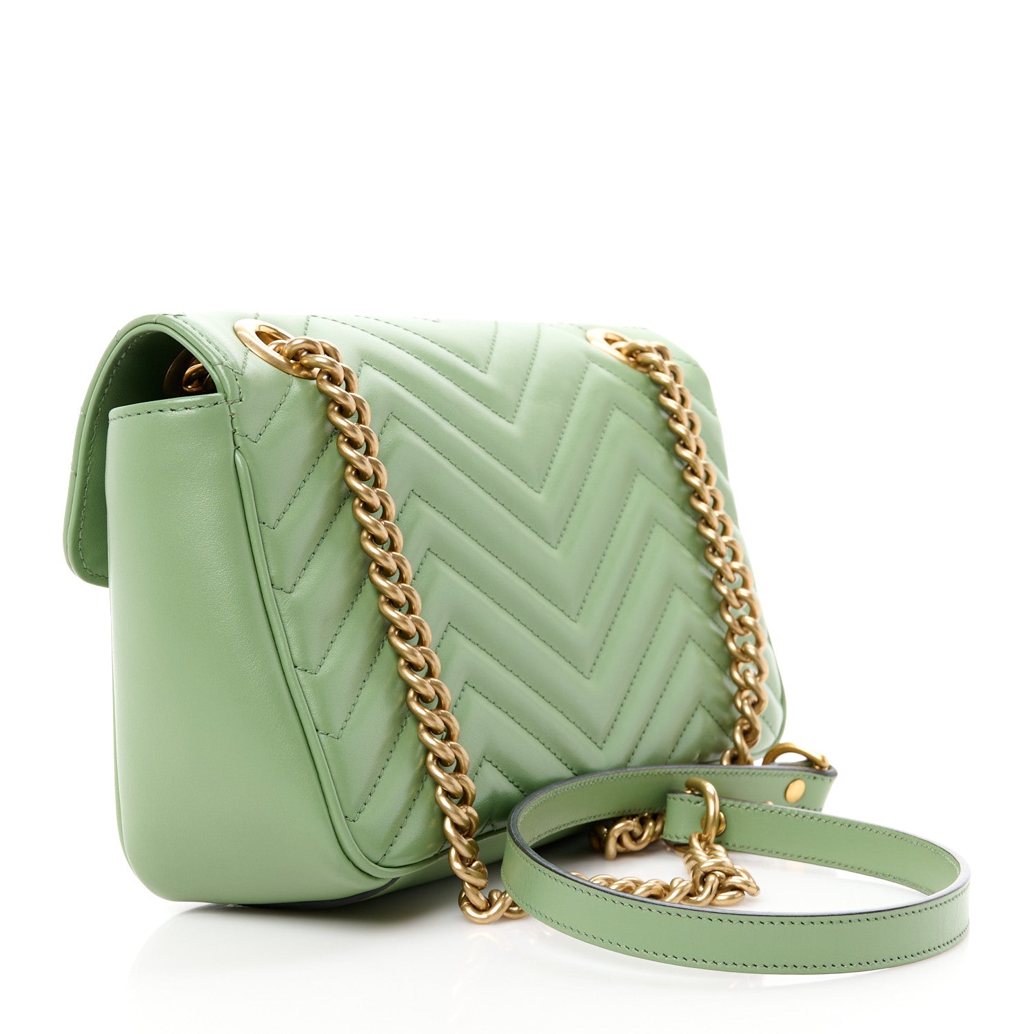 Gucci Calfskin Matelasse Small GG Marmont Shoulder Bag Salamander Green 3 of 11