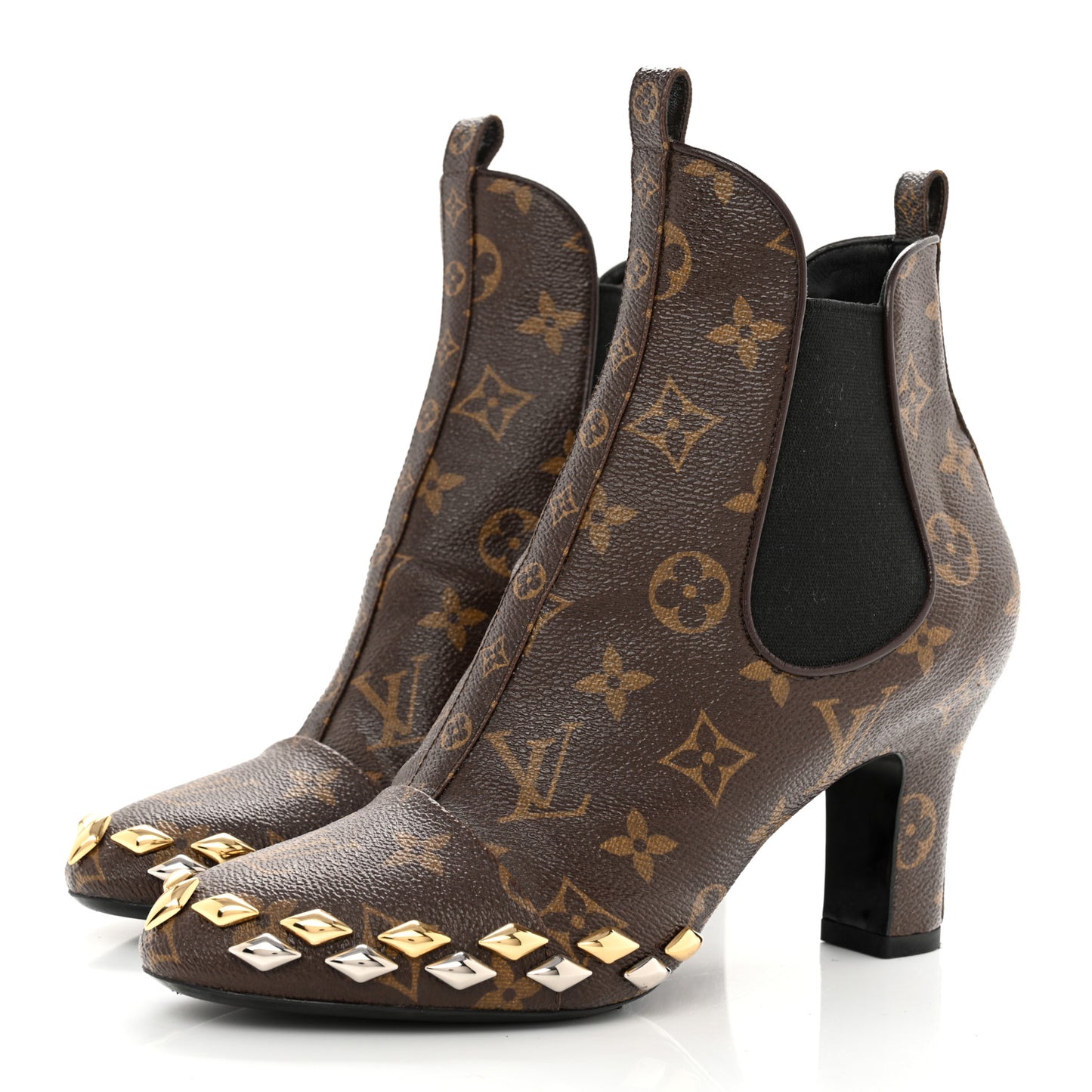 Monogram Gold Rush Studded Uniformes Cap Toe Chelsea 75mm Ankle Boots 38