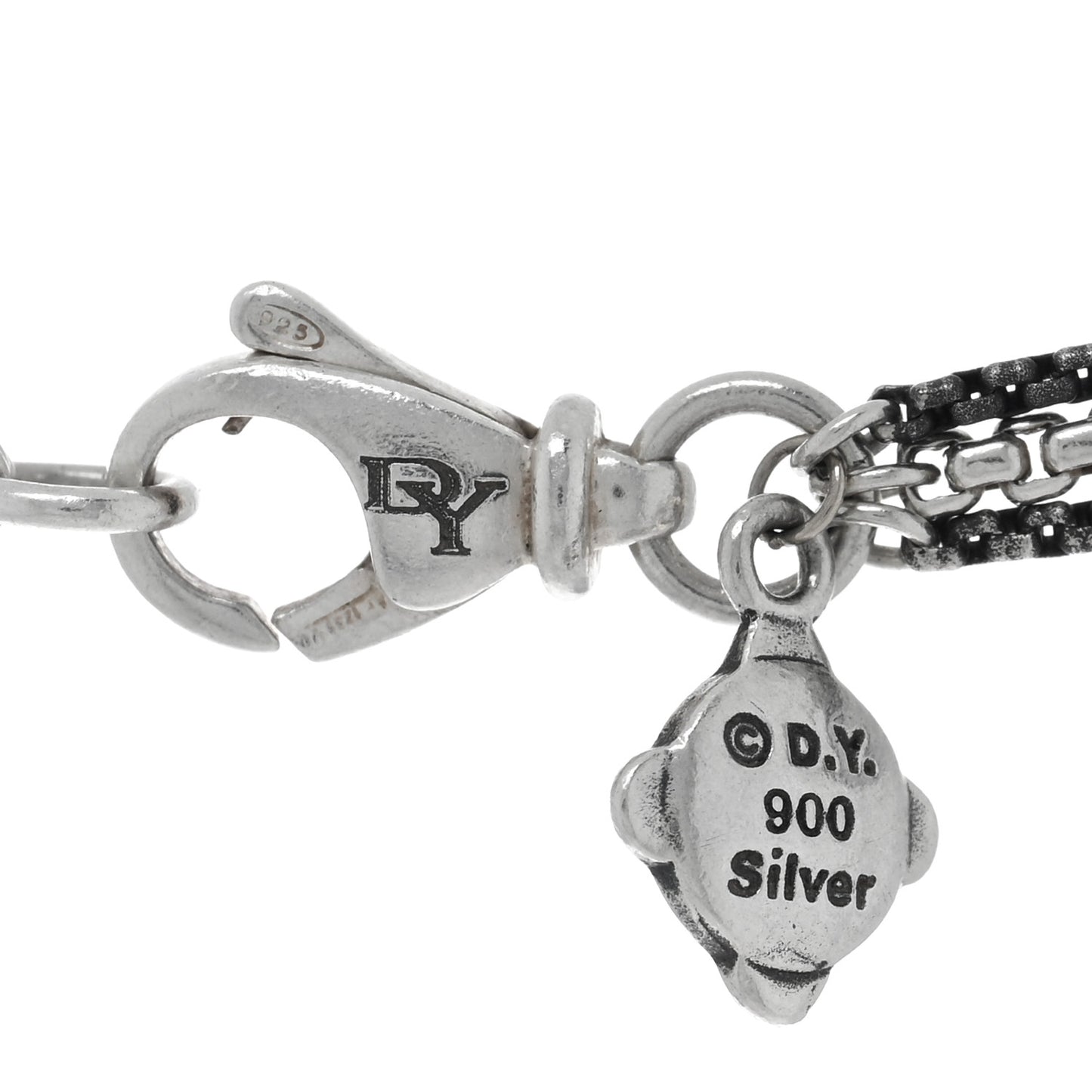 Sterling Silver Diamond Cable Tassel Pendant Box Chain Necklace Black