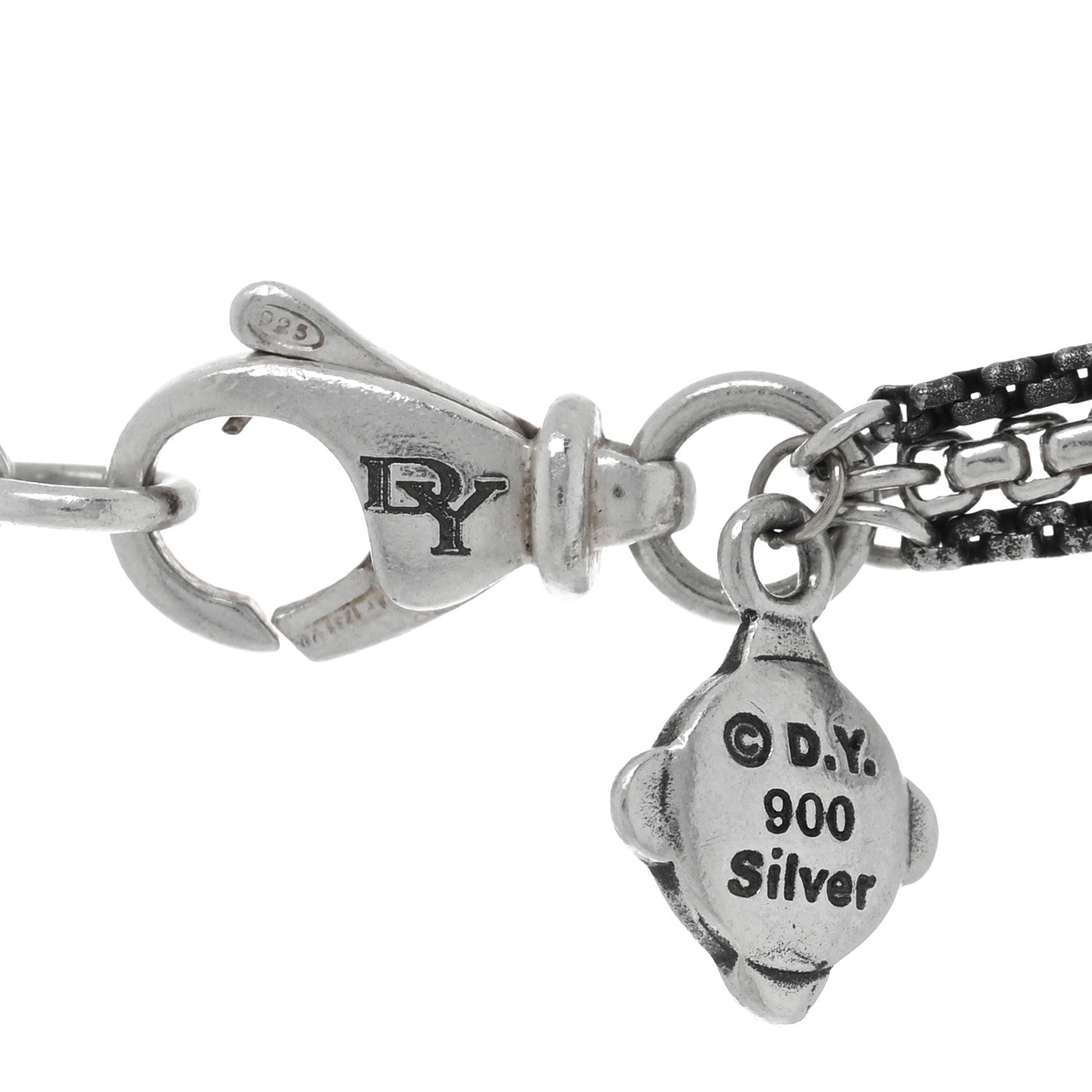 David Yurman Sterling Silver Diamond Cable Tassel Pendant Box Chain Necklace Black 4 of 4