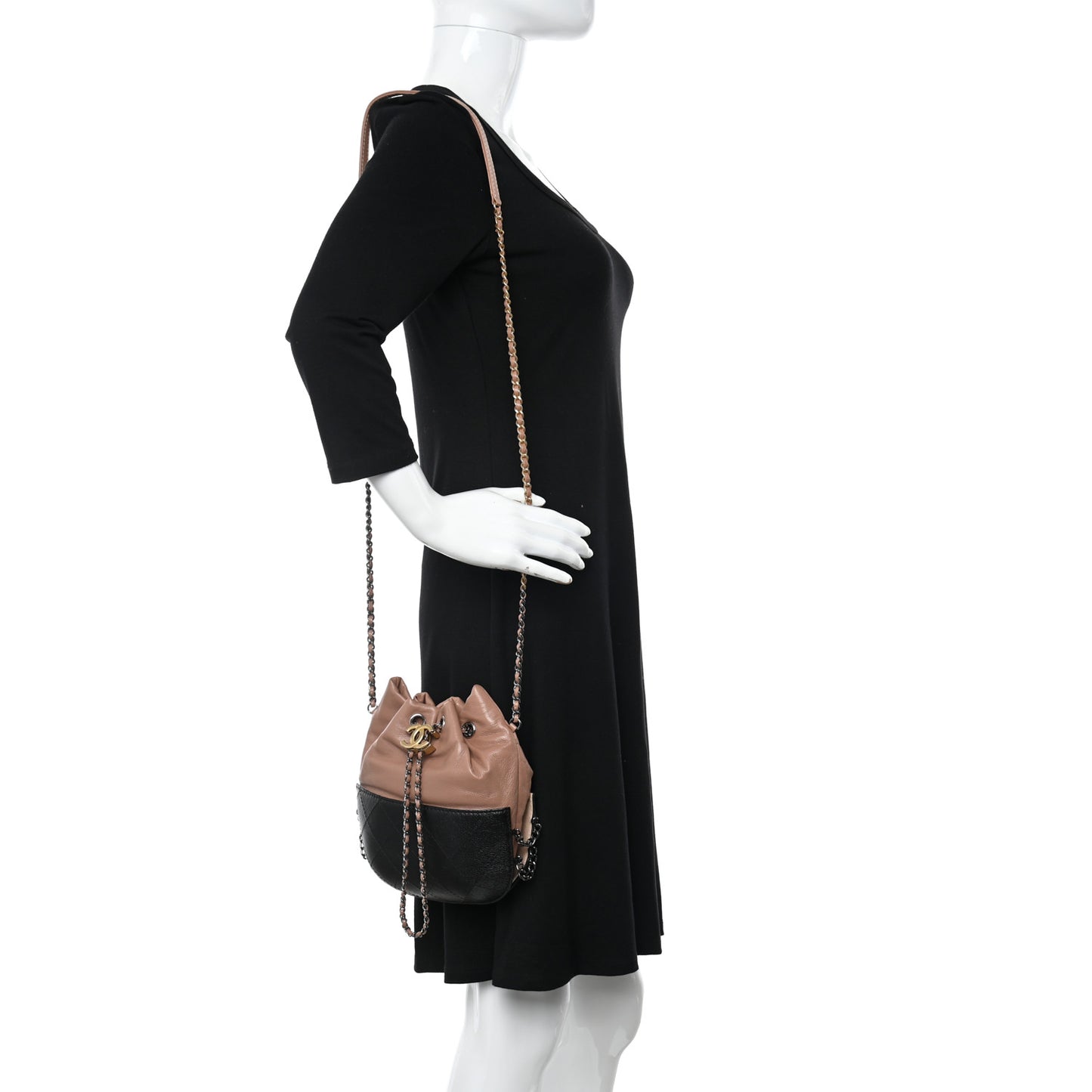 Calfskin Quilted Small Gabrielle Bucket Beige Black