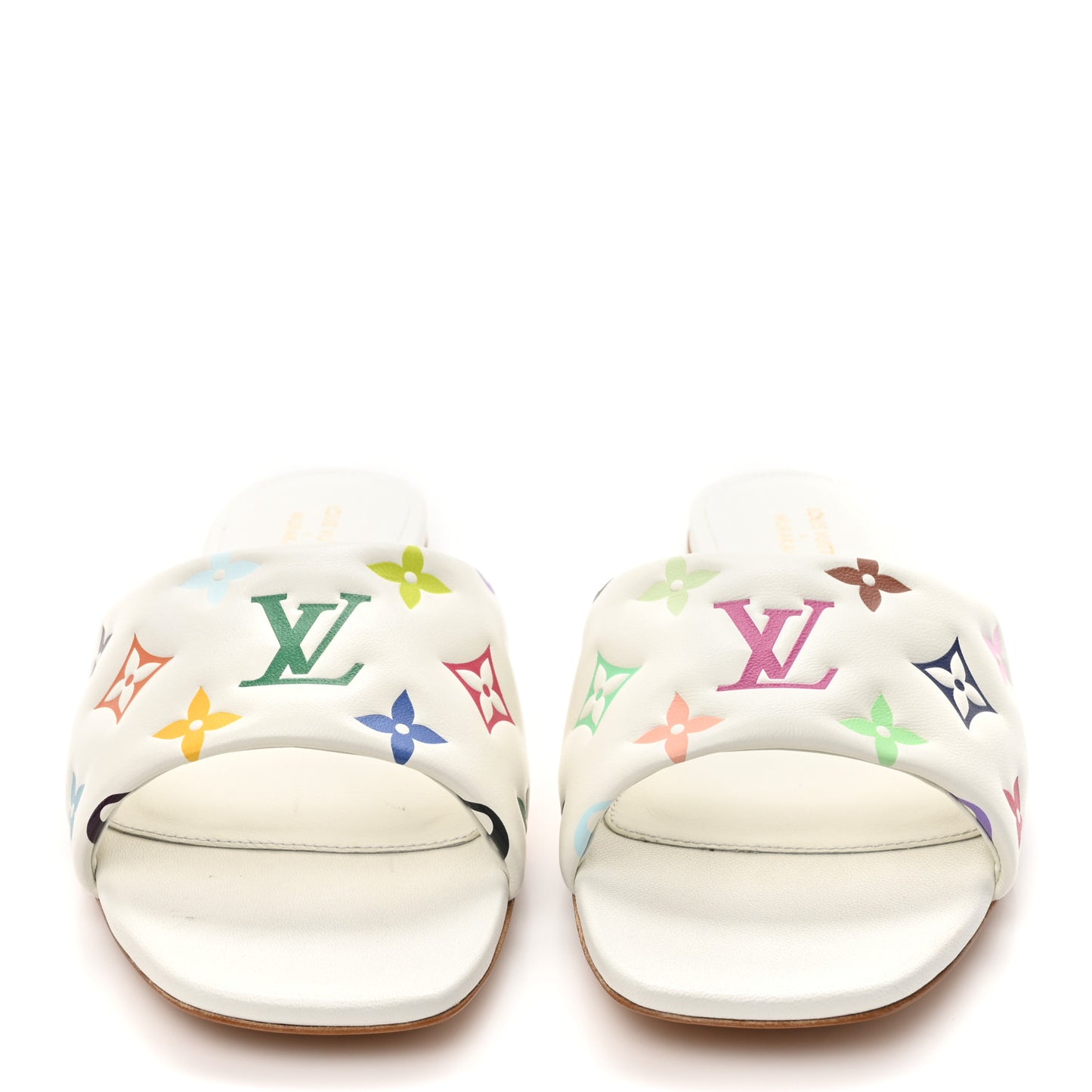 LV X TM Lambskin Monogram 6AM Flat Mule Sandals 39 White Multicolor