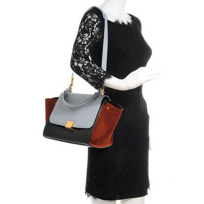 Celine Pebbled Calfskin and Suede Small Tri-Color Trapeze Light Blue 2 of 9