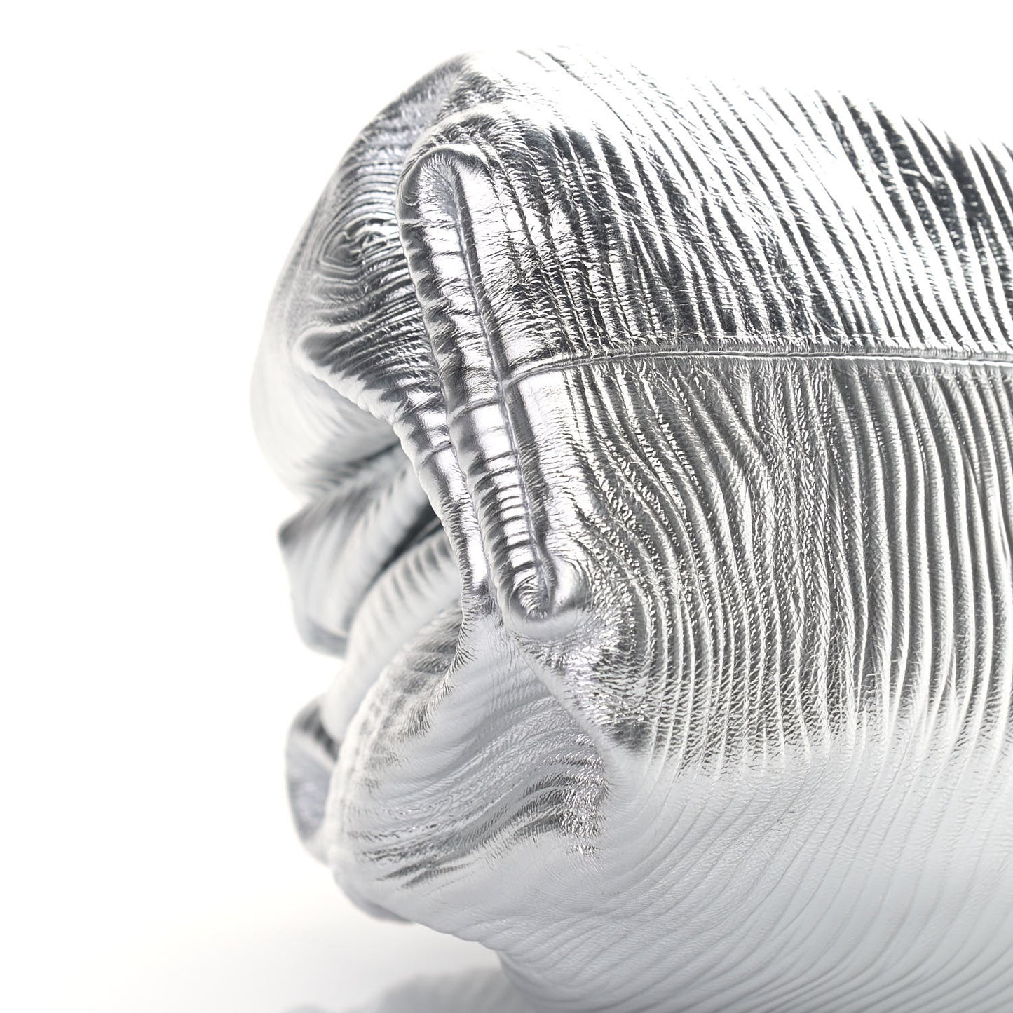 Metallic Bark Calfskin Embossed The Pouch Oversized Clutch Silver