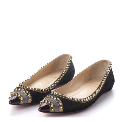 Christian Louboutin Calf Hair Patent Veau Velours Spiked Malabar Hill Flats 35.5 Black 3 of 8