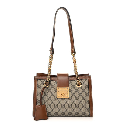 Gucci GG Supreme Monogram Calfskin Small Padlock Tote  Beige Ebony Tuscany 1 of 12