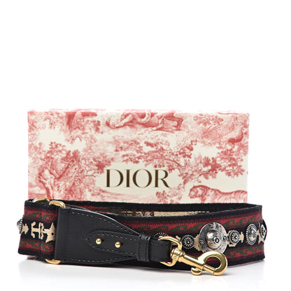 Christian Dior Canvas Embroidered Studded Bohemian Shoulder Strap Red 4 of 4