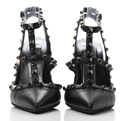 Valentino Garavani Pebbled Calfskin Onyx Rockstud Rolling Ankle Strap 100mm Pumps 37 Black 2 of 4